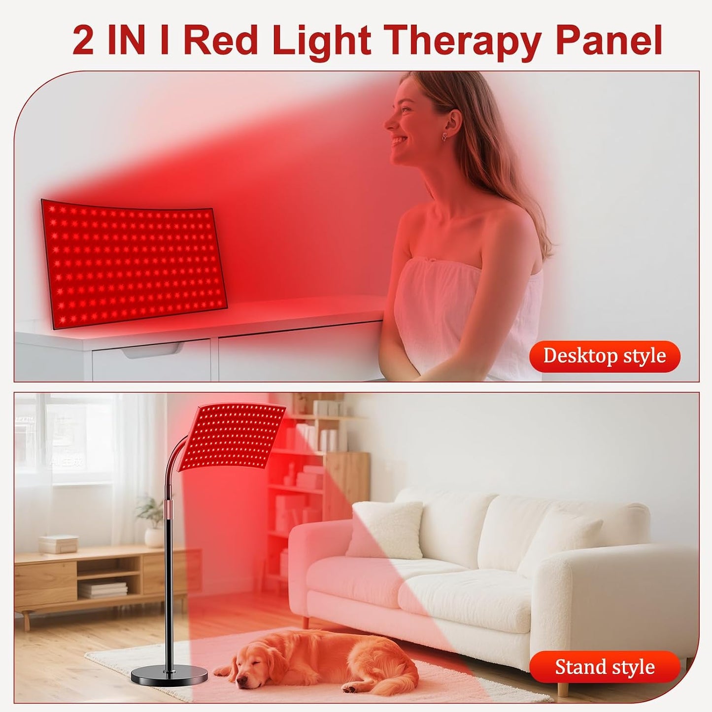 Red Light Therapy Panel with Stand - 660nm & 850nm LEDs
