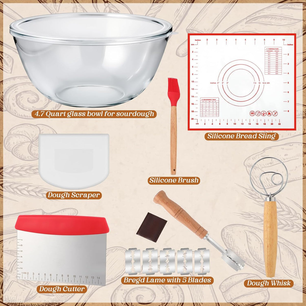 Premium Glass Mixing Bowl Set with Lids - 4.7 & 6.3 Quart