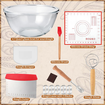 Premium Glass Mixing Bowl Set with Lids - 4.7 & 6.3 Quart