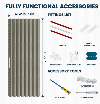 Magnetic Accordion Door Curtain - 100% Blackout Room Divider