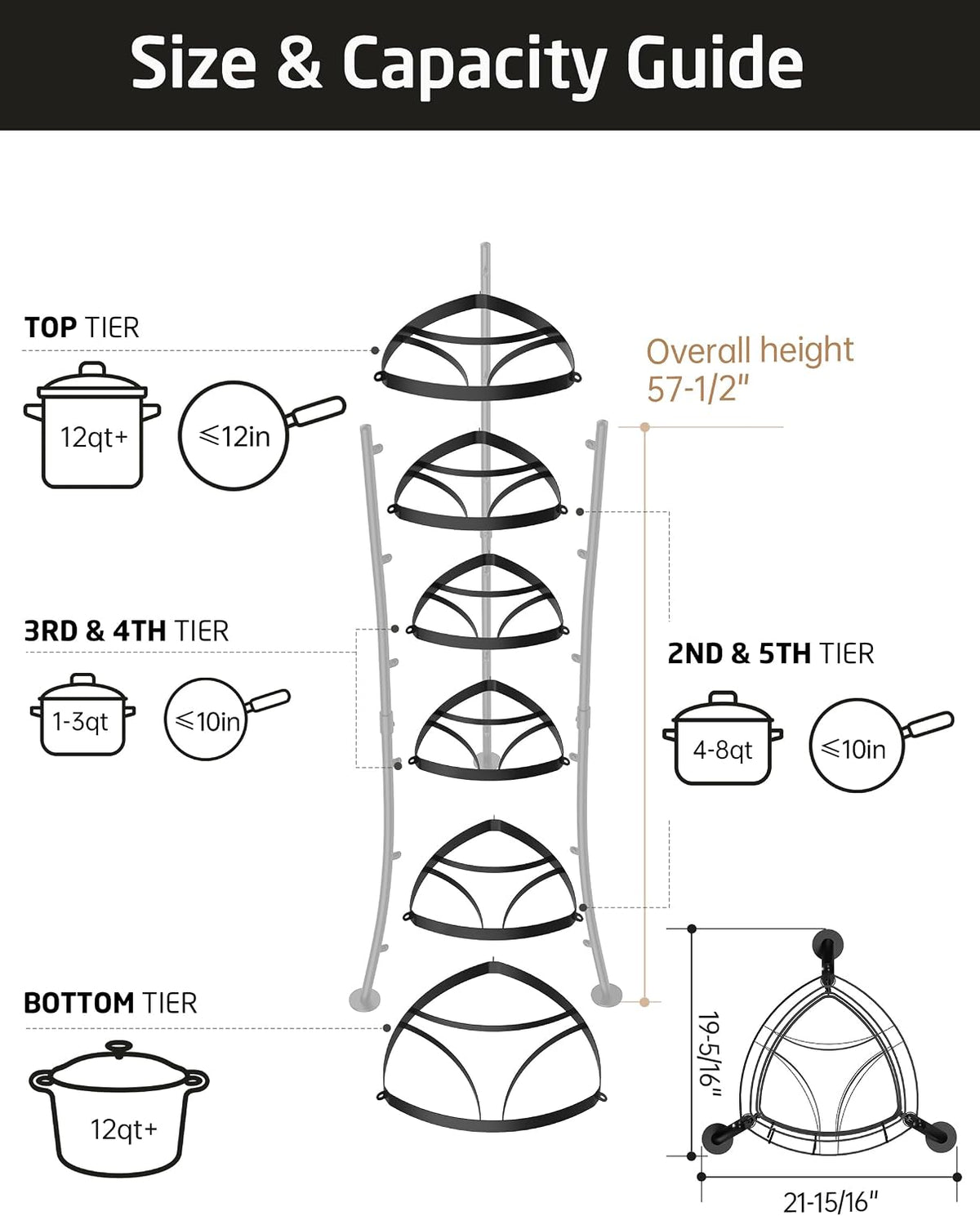 6-Tier Freestanding Pot Rack Tower with 264 Lb Capacity