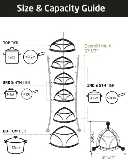6-Tier Freestanding Pot Rack Tower with 264 Lb Capacity