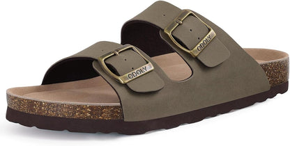 Cork Footbed Slide Sandals with Arch Support & Adjustable Buckle