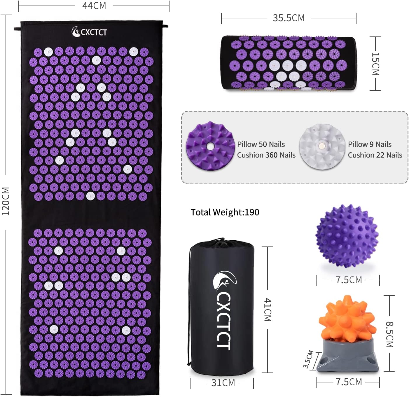 Acupressure Yoga Mat Set with Magnetic Pillow - Extra Long