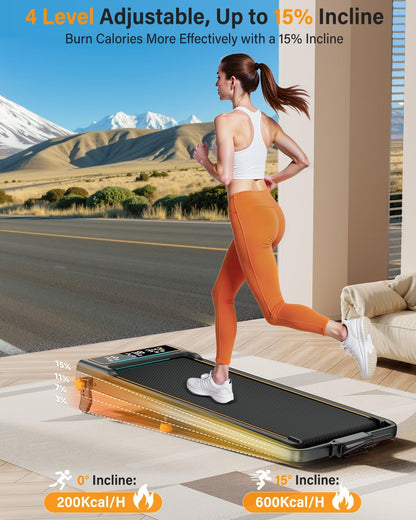 Folding Walking Pad Treadmill with Incline & LED Display