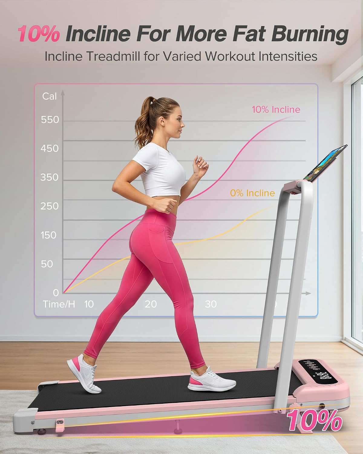 Incline Walking Pad with Handle Bar - 350 Lb Capacity
