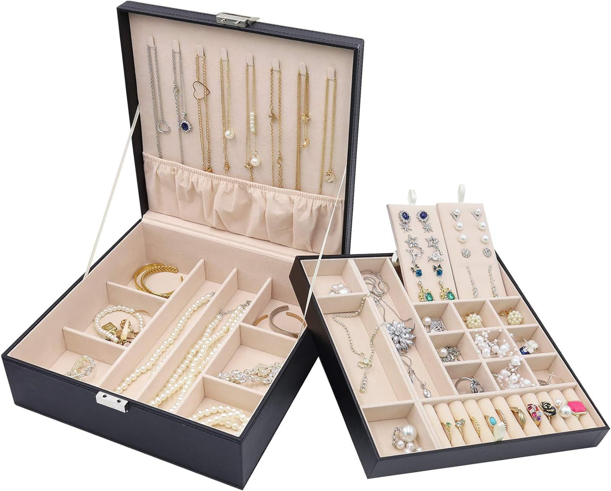 Premium Two-Layer Jewelry Organizer with Travel Lock