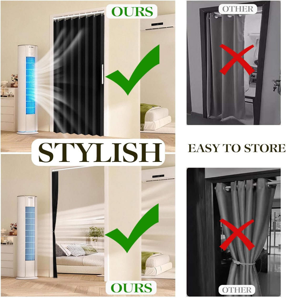 100% Blackout Folding Door Curtain with Magnetic Closure