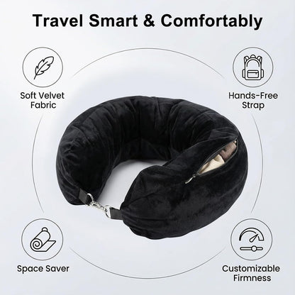 Stuffable Travel Neck Pillow - Fillable Clothes Storage