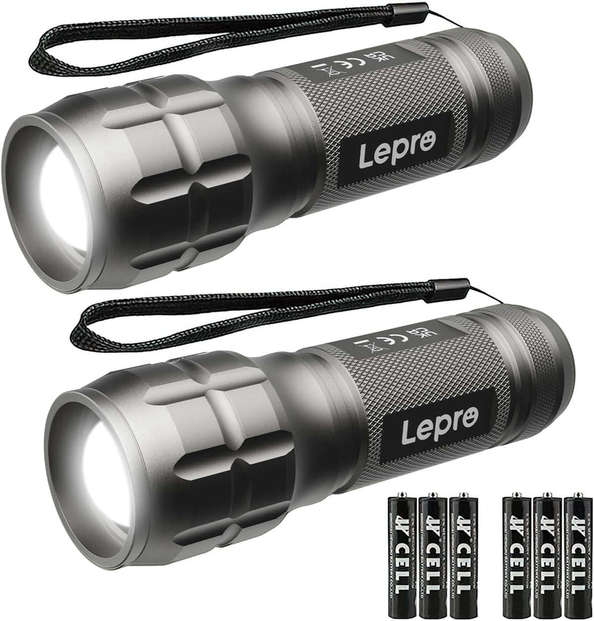 High Lumen Tactical Flashlight with Adjustable Focus & Batteries