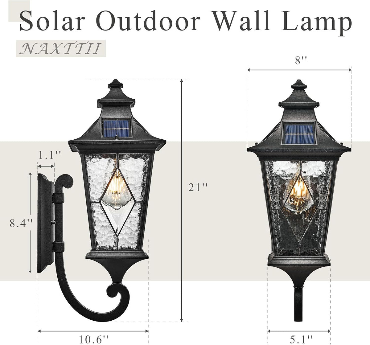 Solar Front Porch Light with Water Ripple Glass & Remote