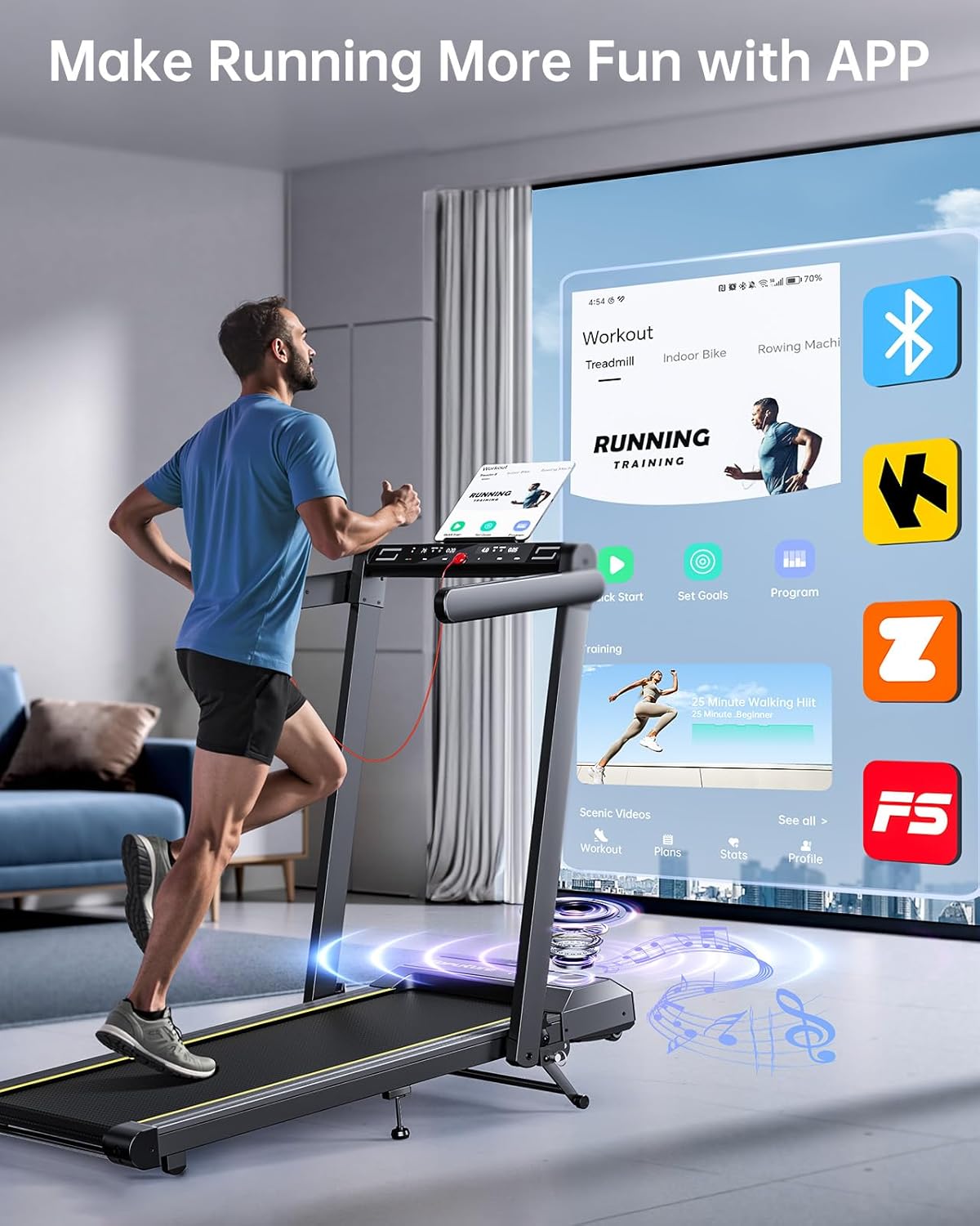 4-in-1 Foldable Treadmill with 12% Incline & App Control