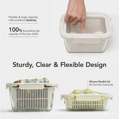 Glass Produce Storage Containers with Airtight Colander System