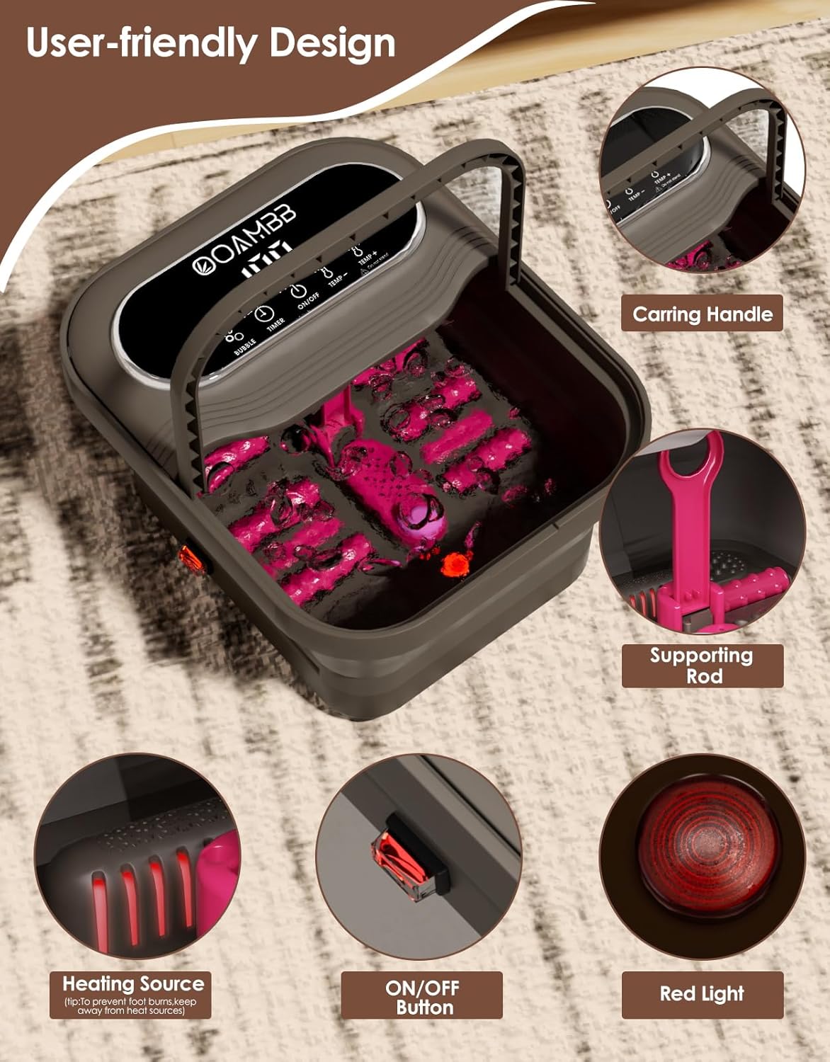 Collapsible Foot Spa with Heat, Bubbles & Massage Rollers