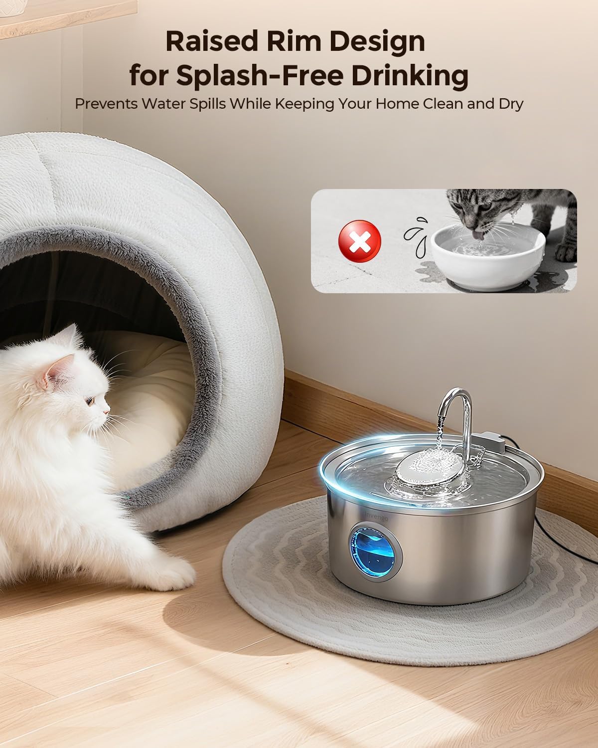 Stainless Steel Cat Water Fountain 108oz Pet Hydration System