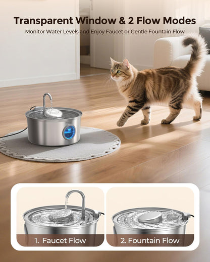 Stainless Steel Cat Water Fountain 108oz Pet Hydration System