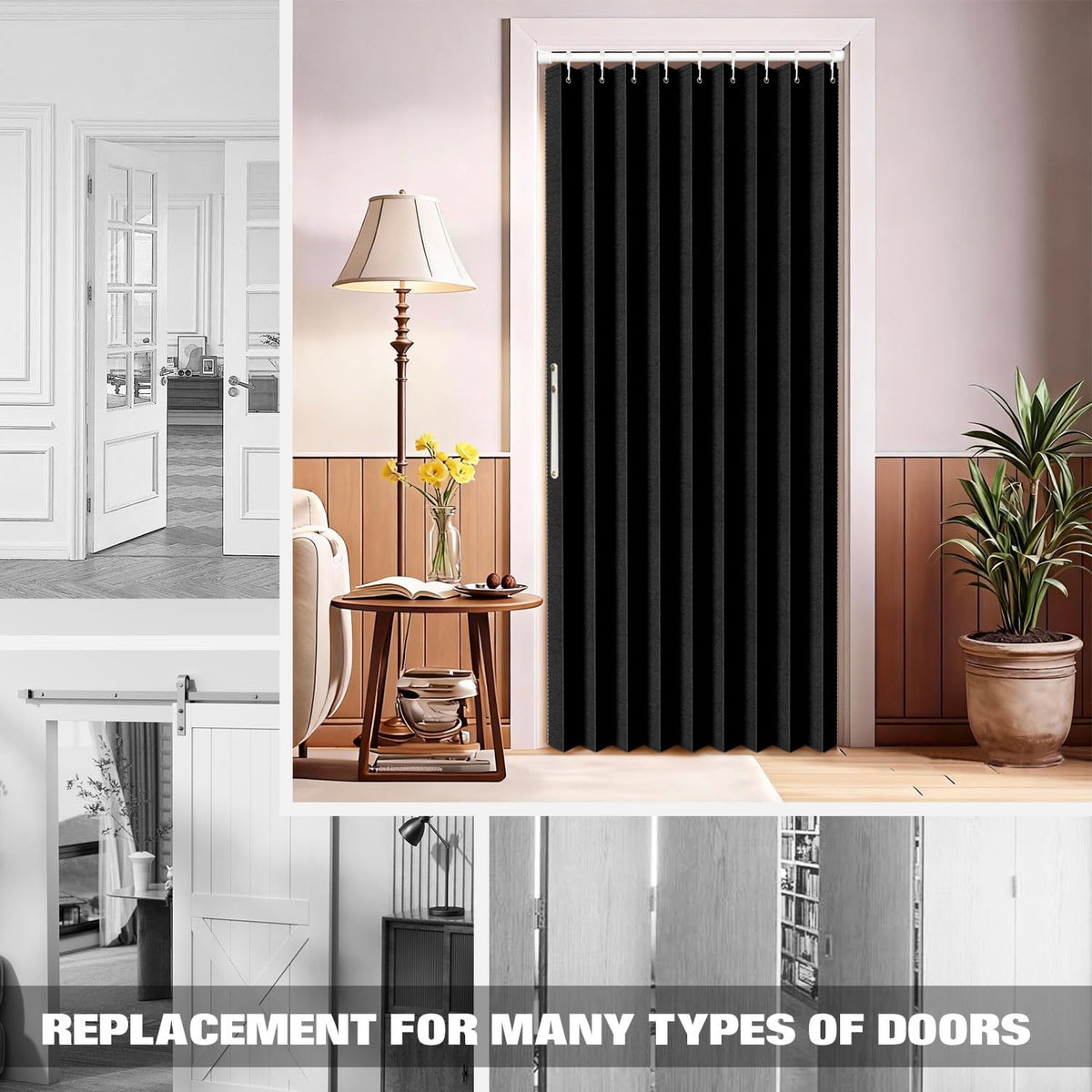 100% Blackout Folding Door Curtain with Magnetic Closure