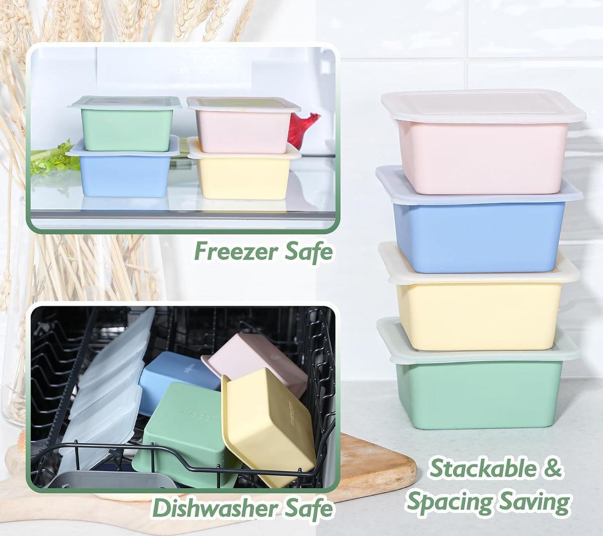 Silicone Freezer Trays with Lids – 2-Cup Portion Control 4-Pack