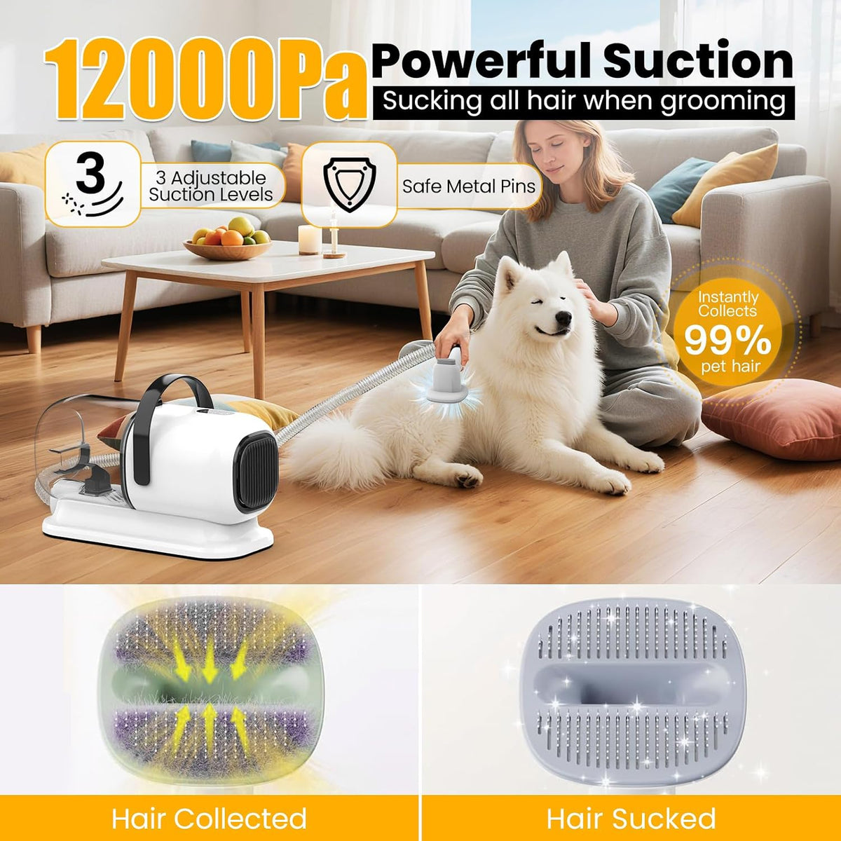 All-in-One Pet Grooming Vacuum Kit with Clippers & Brushes