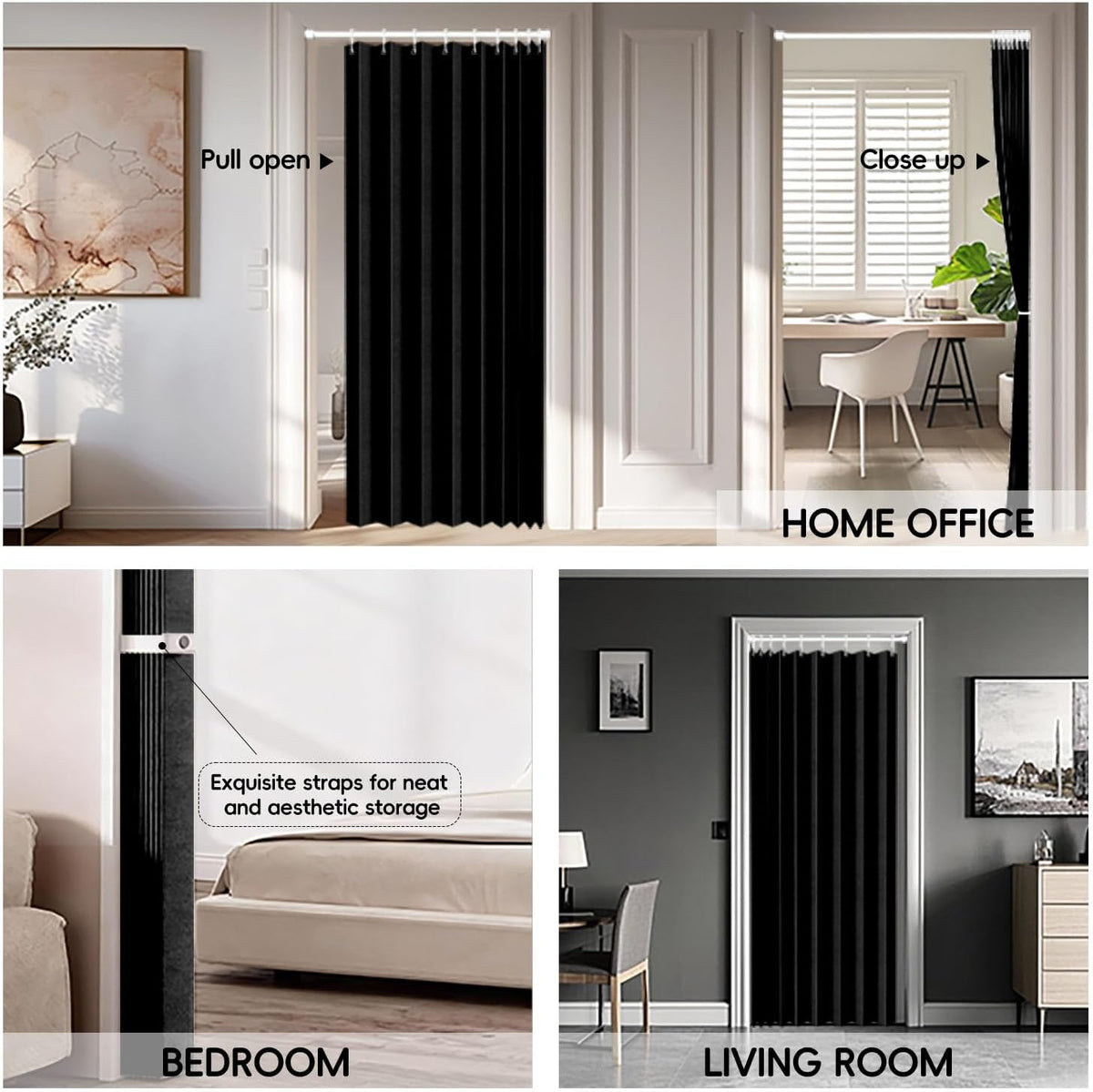 100% Blackout Folding Door Curtain with Magnetic Closure