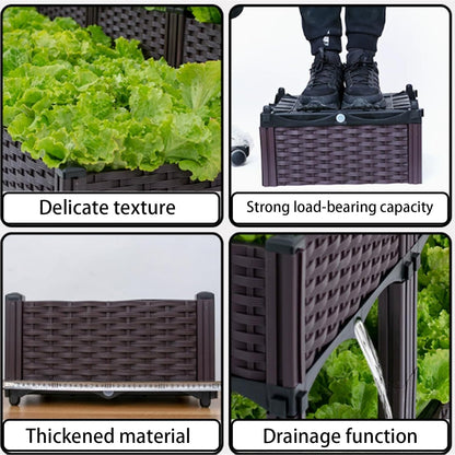 3-Grid Elevated Raised Garden Bed with Drainage System