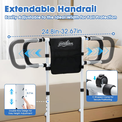 Bed Assist Rail with Ergonomic Handle & Floor Support