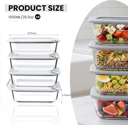 Glass Food Storage Containers with Dual Lids - 35oz Set