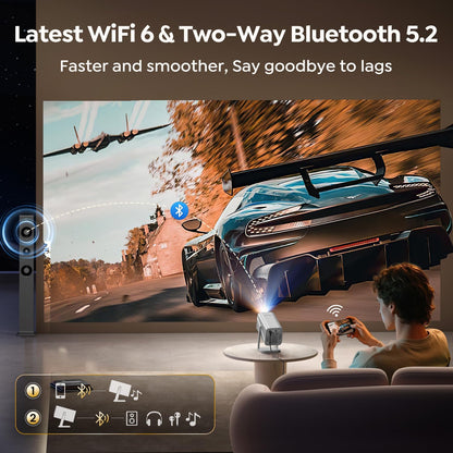 Smart Projector 4K Support Native 1080P WiFi Bluetooth Auto Focus
