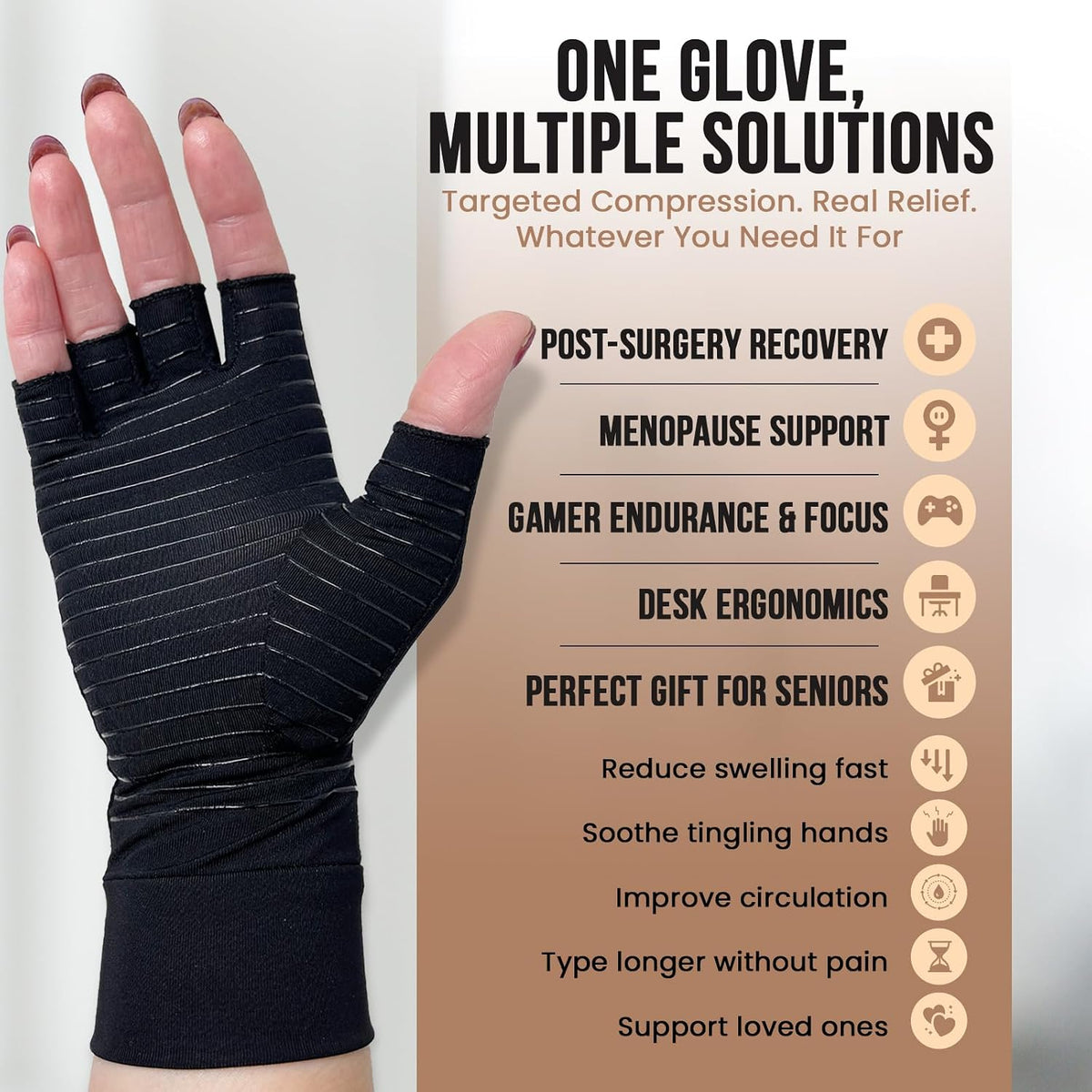 Copper Fingerless Compression Gloves for Hand & Wrist Support