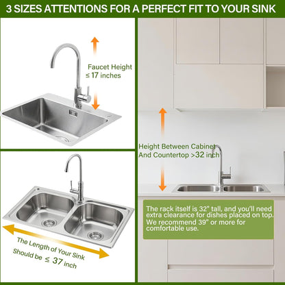Over Sink Dish Drying Rack 3 Tier Adjustable Stainless Steel