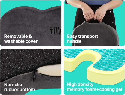 Gel Memory Foam Seat Cushion - Orthopedic Coccyx Support