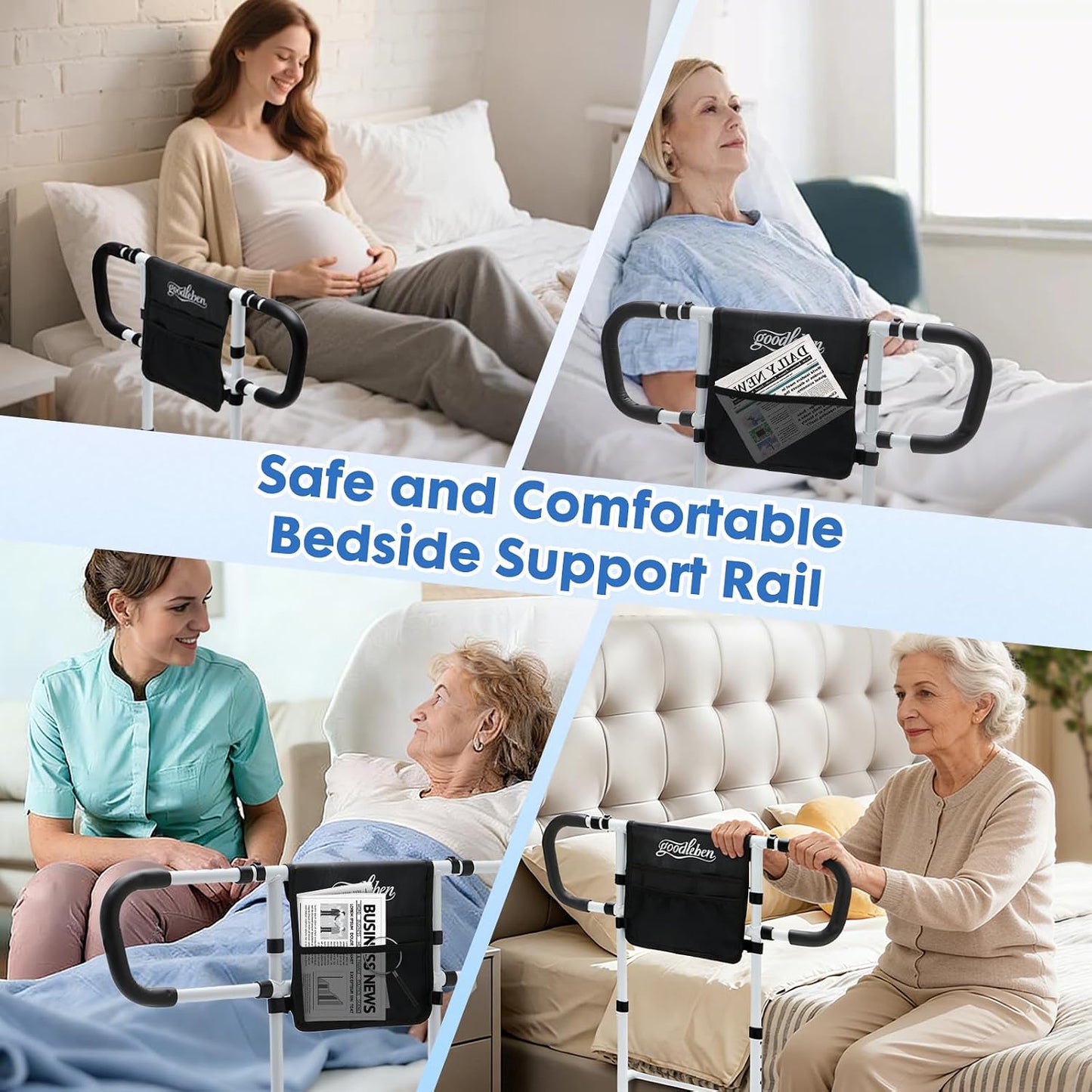 Bed Assist Rail with Ergonomic Handle & Floor Support