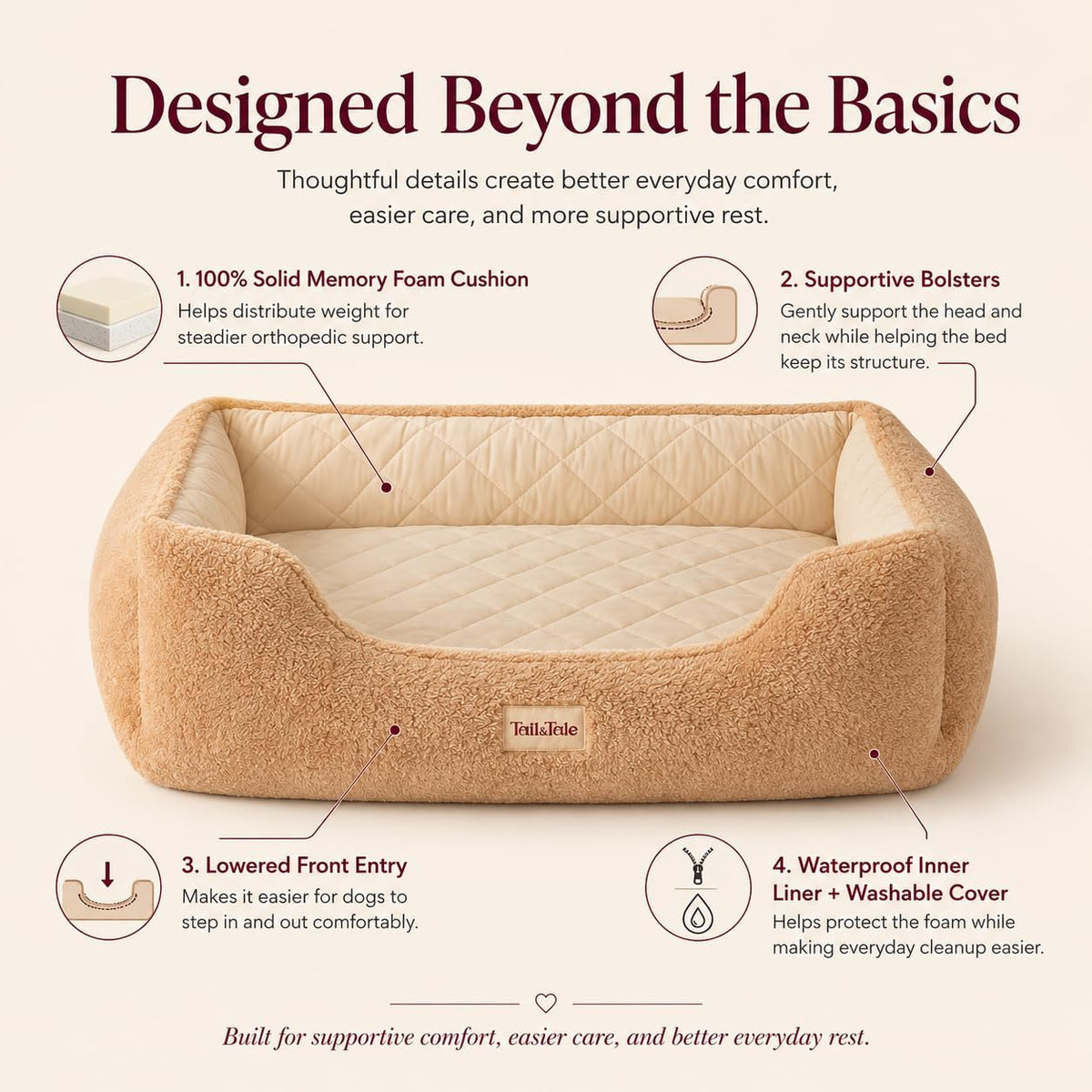 Cooling Orthopedic Memory Foam Dog Bed - Washable Cover