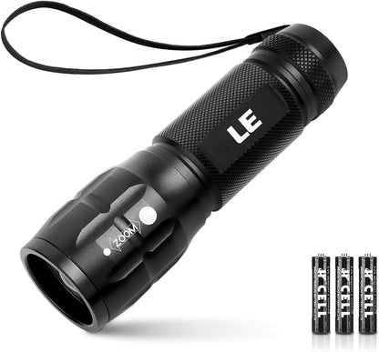 High Lumen Tactical Flashlight with Adjustable Focus & Batteries