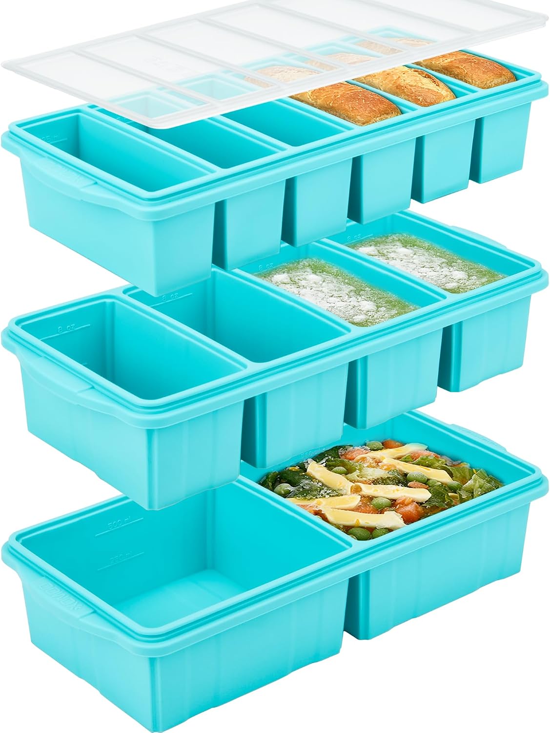 Silicone Freezer Tray with Lid - Multi-Portion Meal Prep