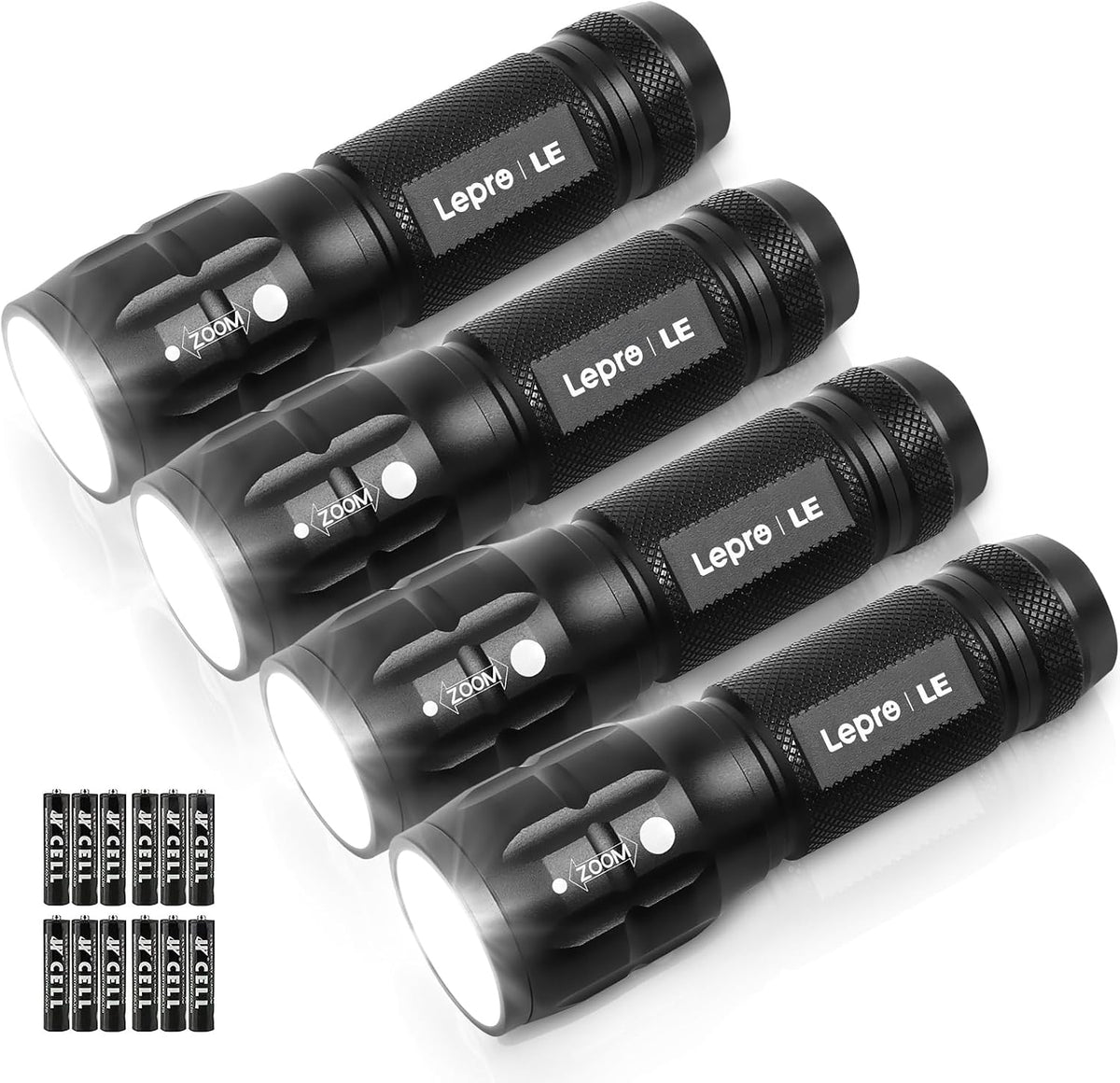 High Lumen Tactical Flashlight with Adjustable Focus & Batteries
