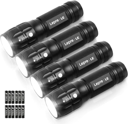 High Lumen Tactical Flashlight with Adjustable Focus & Batteries