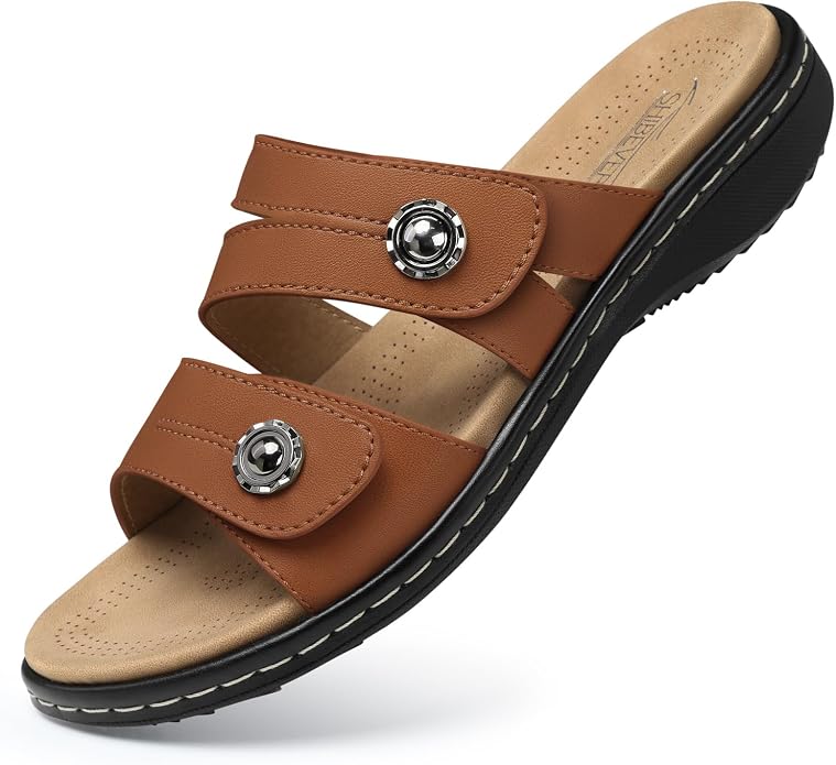 Women's Arch Support Sandals - Adjustable Wide Fit Flats