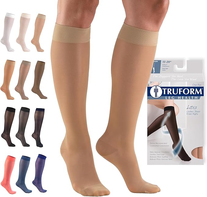 Sheer Compression Stockings 15-20 mmHg Knee High for Women