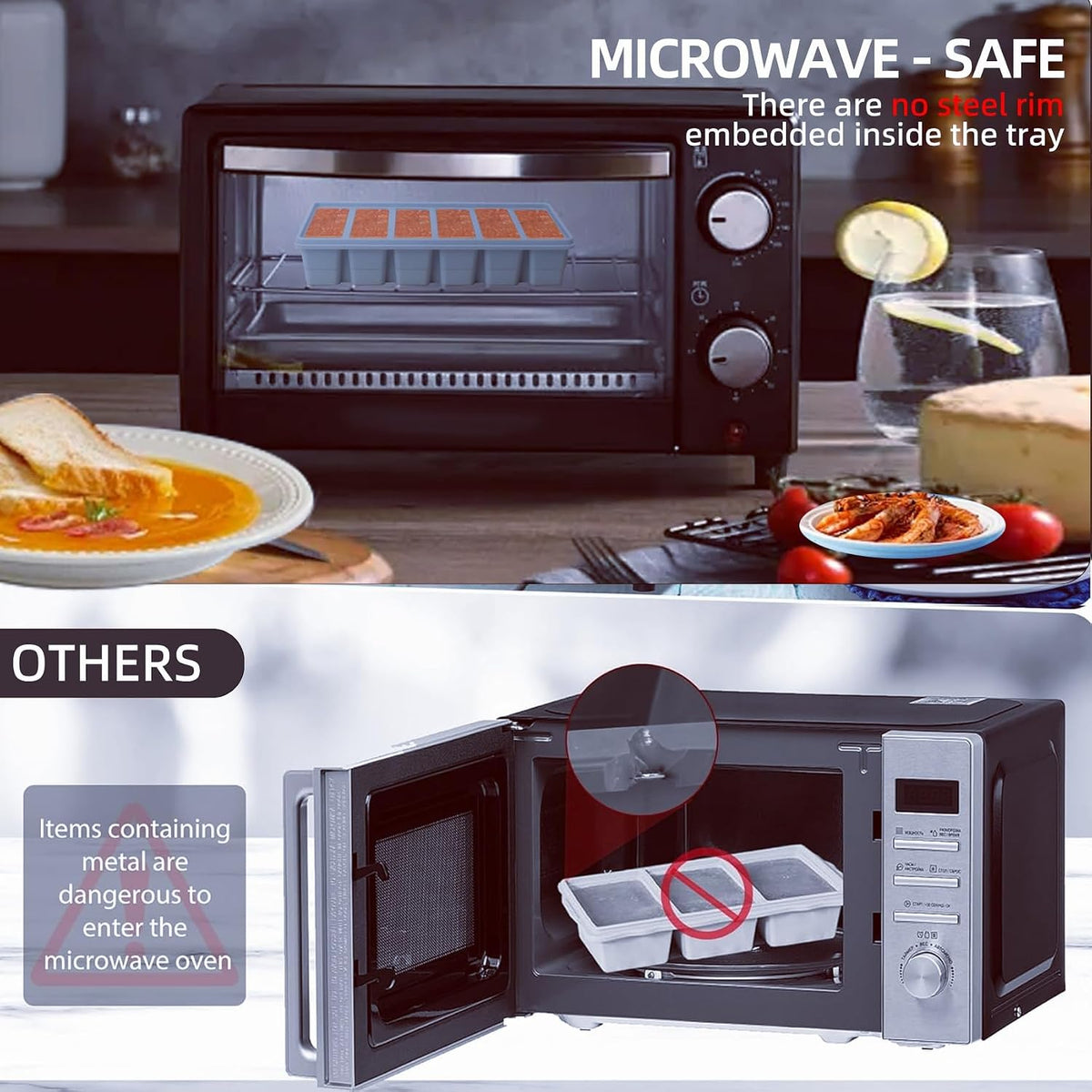 Silicone Freezer Molds Set - 4 Sizes with Lids for Meal Prep