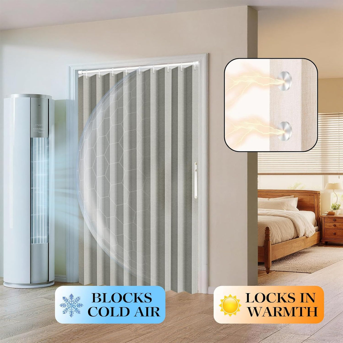 Blackout Magnetic Folding Door Curtain - Accordion Style