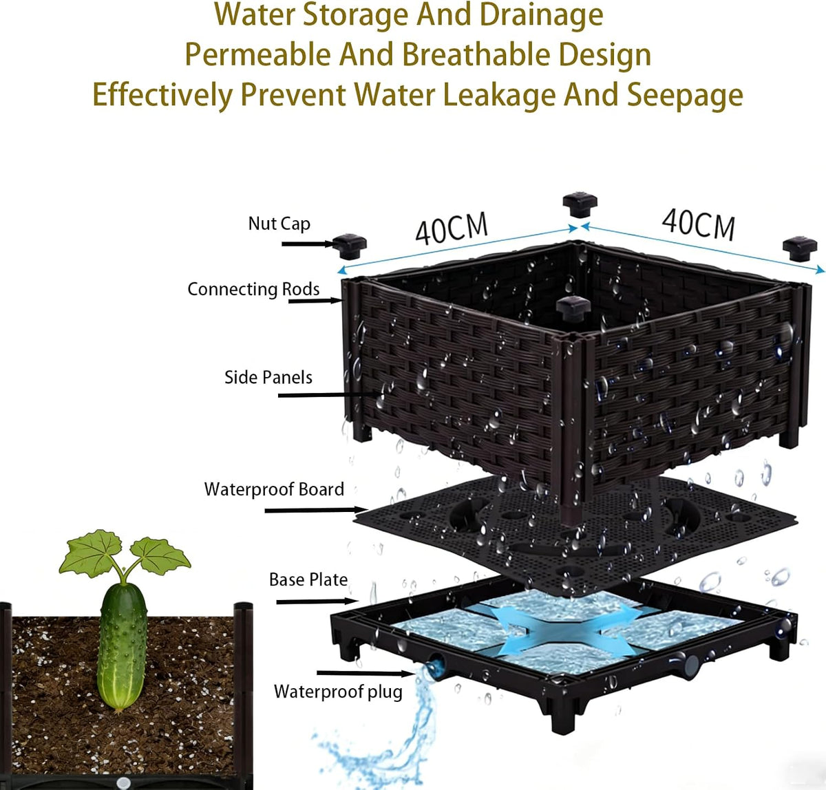 3-Grid Elevated Raised Garden Bed with Drainage System