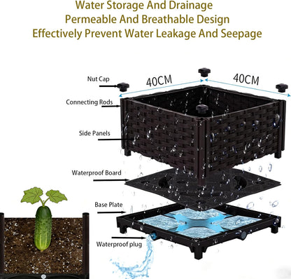 3-Grid Elevated Raised Garden Bed with Drainage System