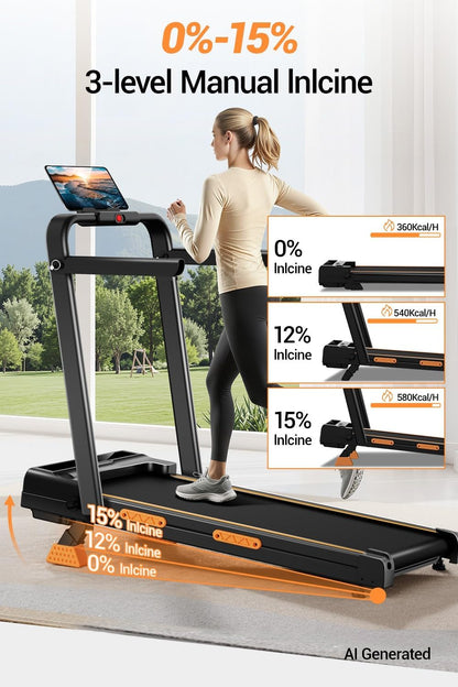 Walking Pad Treadmill with 15% Incline & Handlebar for Home