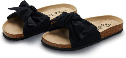 Women's Cork Footbed Slide Sandals with Bow Tie Detail