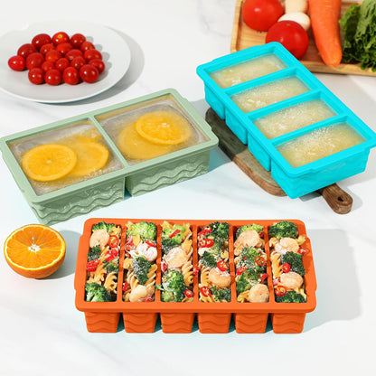 Silicone Freezer Trays with Lid - 3-Pack Soup Storage Molds