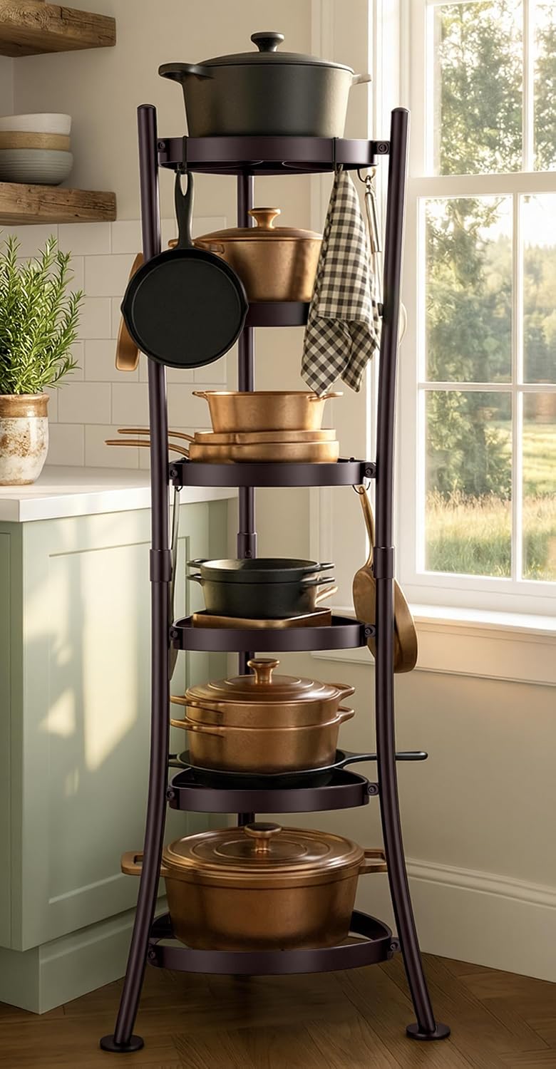 6-Tier Freestanding Pot Rack Tower with 264 Lb Capacity