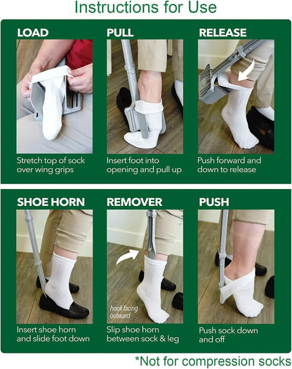 Adjustable Sock Aid with Remover Tool – No Bending Required
