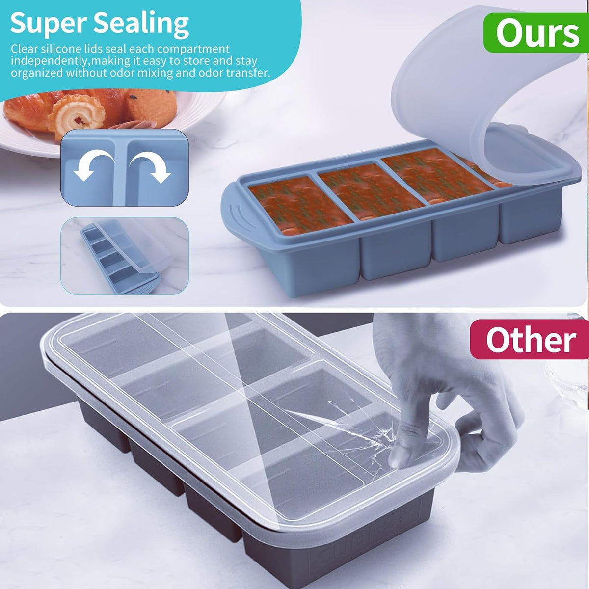 Silicone Freezer Molds Set - 4 Sizes with Lids for Meal Prep