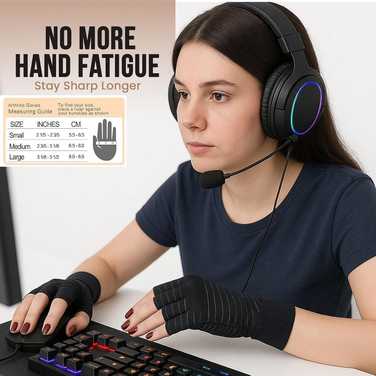 Copper Fingerless Compression Gloves for Hand & Wrist Support